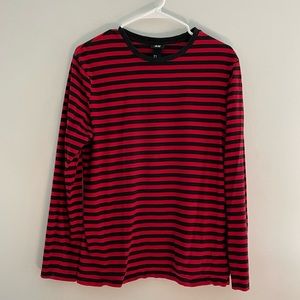 H&M Red and Black Striped Long Sleeve T-Shirt